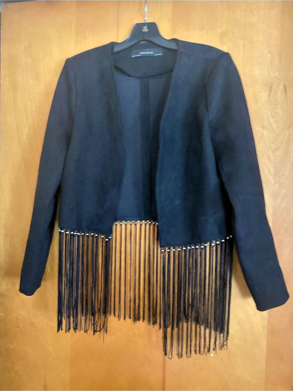 Zara Basic Fringe Jacket in Black Like New Medium
